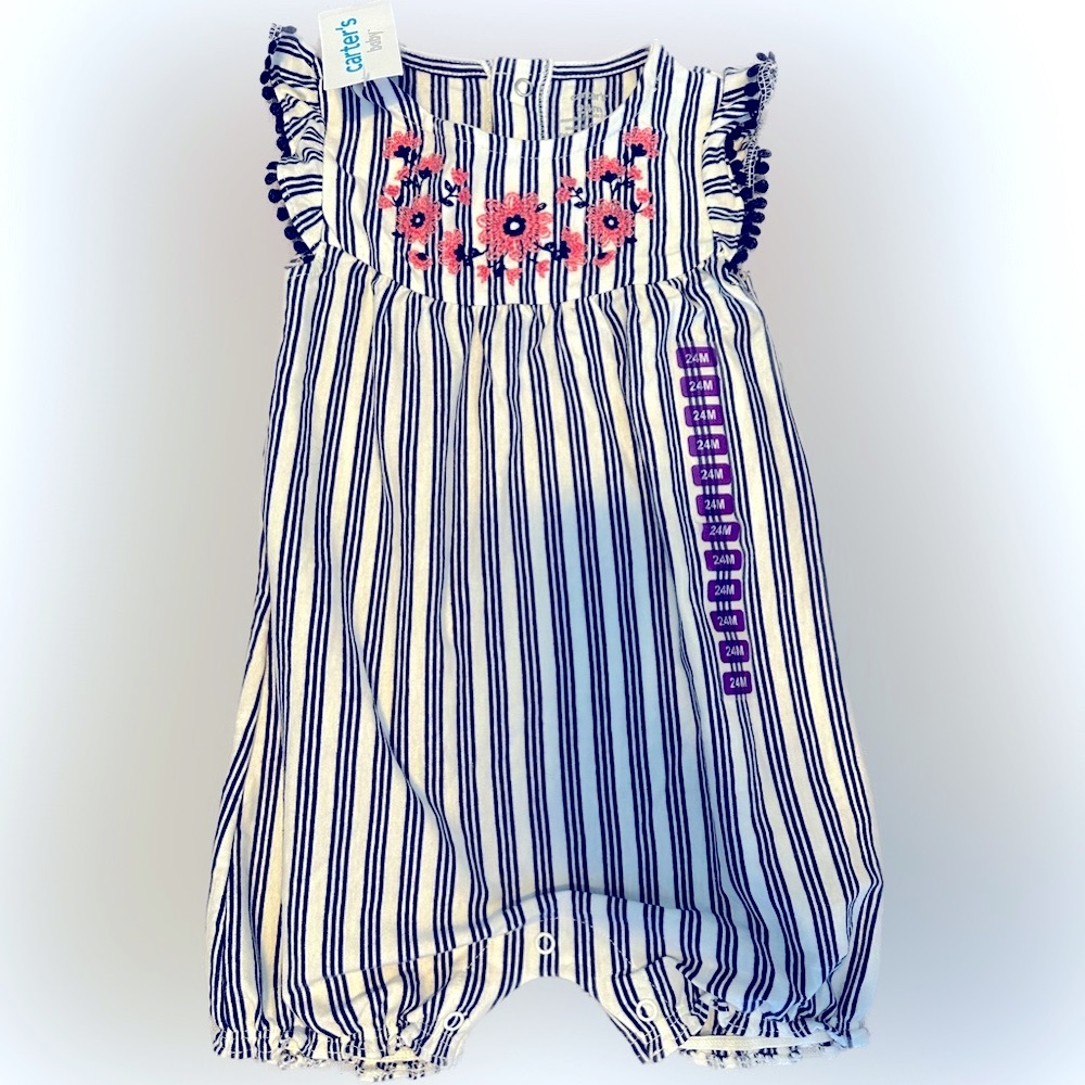 Girls Toddler Romper size 24 months with pink flowers and stripes